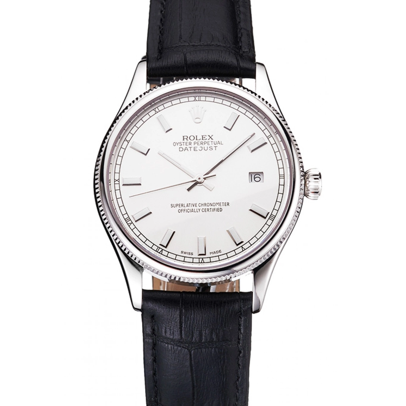AAA Replica Watches Leather White Strap Rolex Stainless Steel Dial Case Datejust Swiss Black 0719